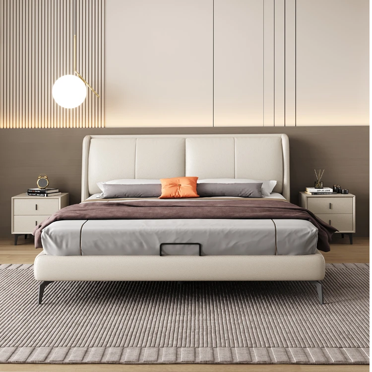意式极简真皮床高端双人婚床2022新款现代简约轻奢软靠包主卧大床