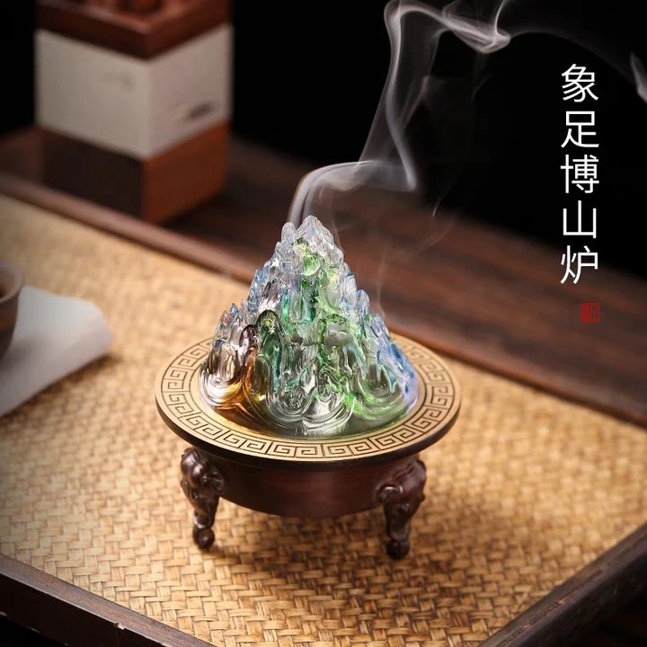 墨凡【象足三足琉璃博山炉】家用黄铜香薰炉室内桌面摆件