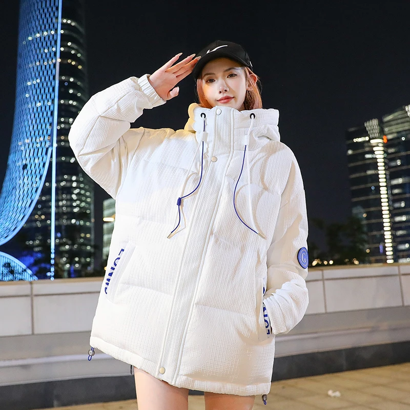 蒙口情侣短款白鸭绒羽绒服女冬季2023款港风潮牌宽松冬装外套运动