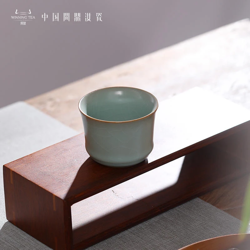 问鼎鼎峰系列天青汝瓷大竹律杯，容量约120毫升