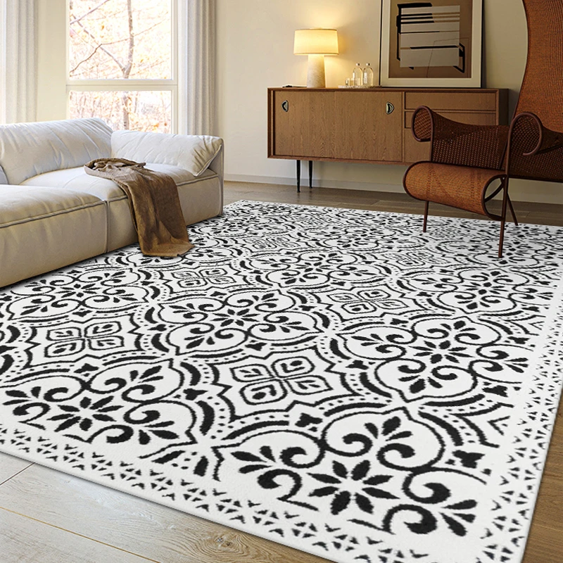 法式复古风防水防污免洗可擦轻奢高级感客厅地毯中古卧室美式地垫