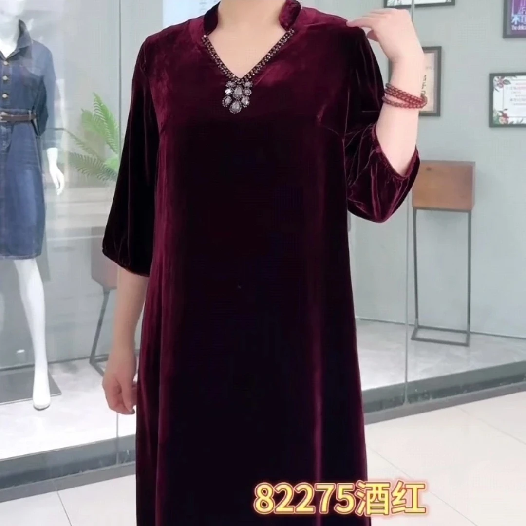 秋冬高贵高档遮肚显瘦时尚气质宽松连衣裙裙子洋气中长款妈妈装