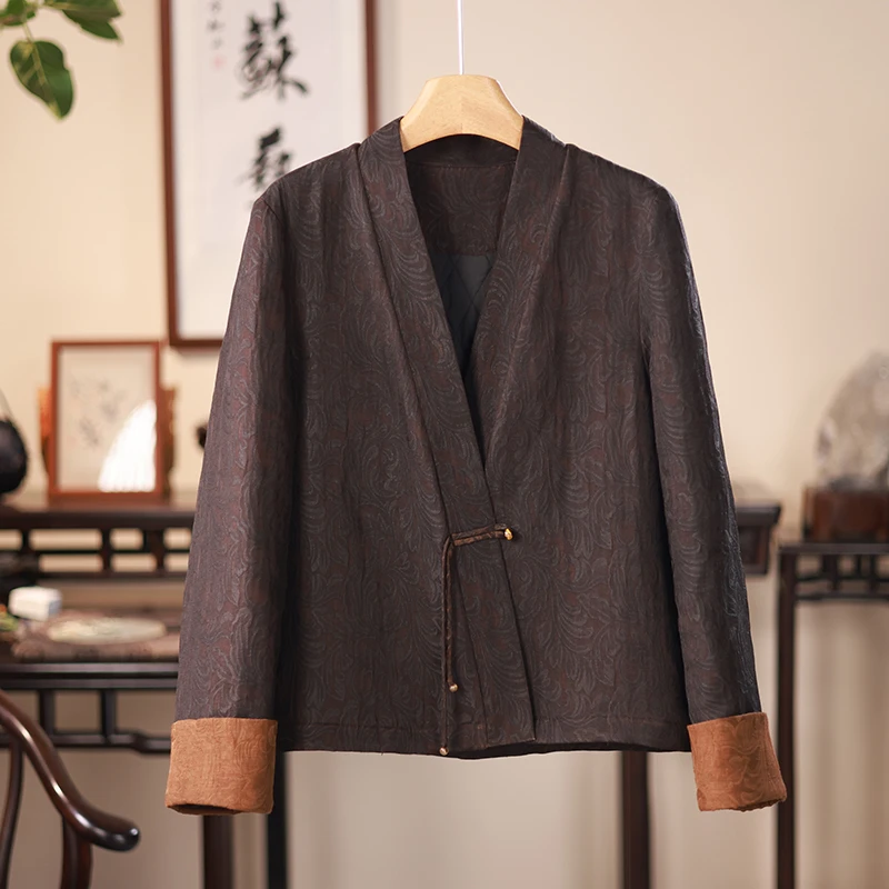 京华苏艺】中式高定复古香云纱私定山羊绒棉服丝麻桑蚕丝内衬68505