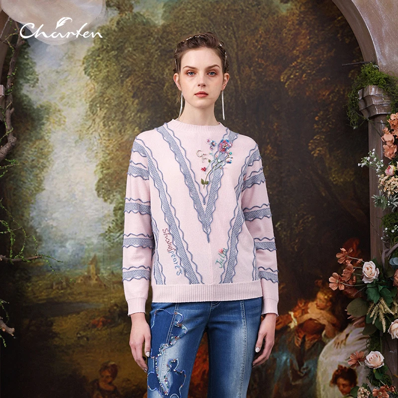 【媛媛专享】朝峰春秋款圆领套头毛织衫女CFC3D157-159C