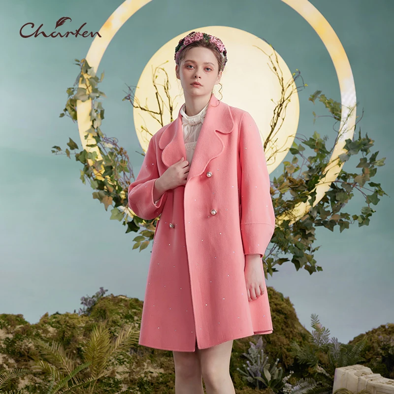 CHARFEN朝峰秋季新款时尚气质卷纹呢子中长款外套CFD3C113-1026A