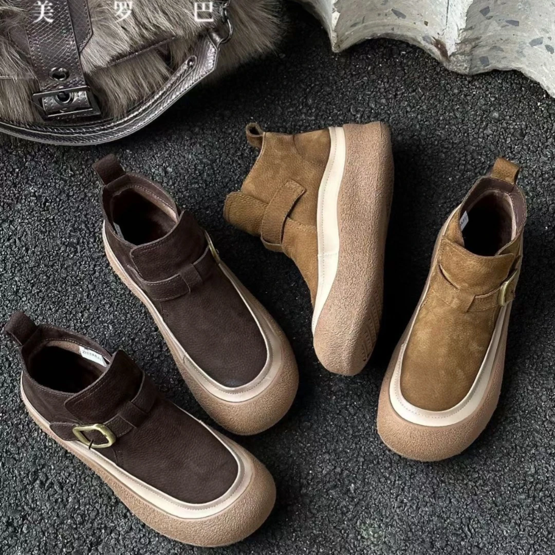 【美罗巴】2024冬季新款超好穿磨砂皮休闲平底短靴