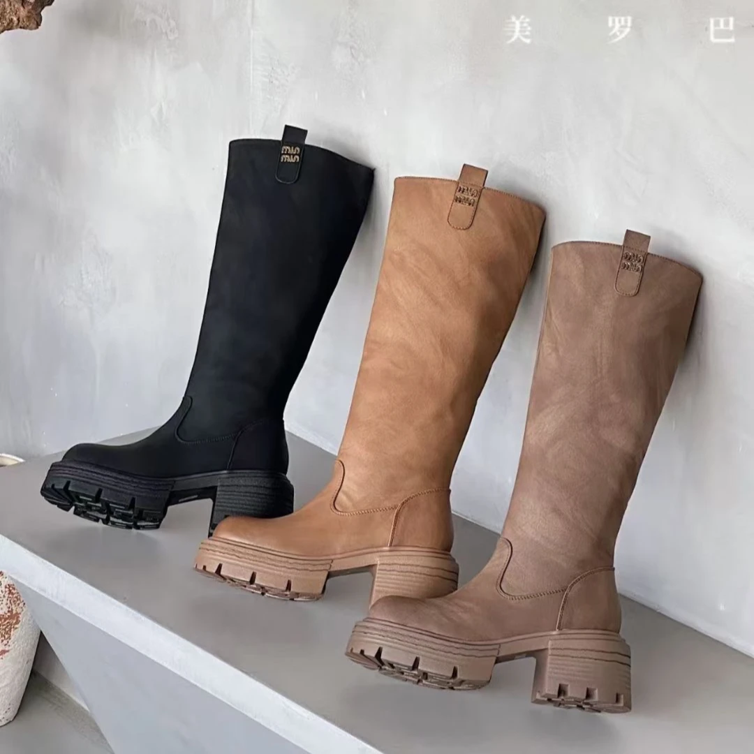 【美罗巴】2024冬季新款厚底保暖不过膝时尚高筒靴