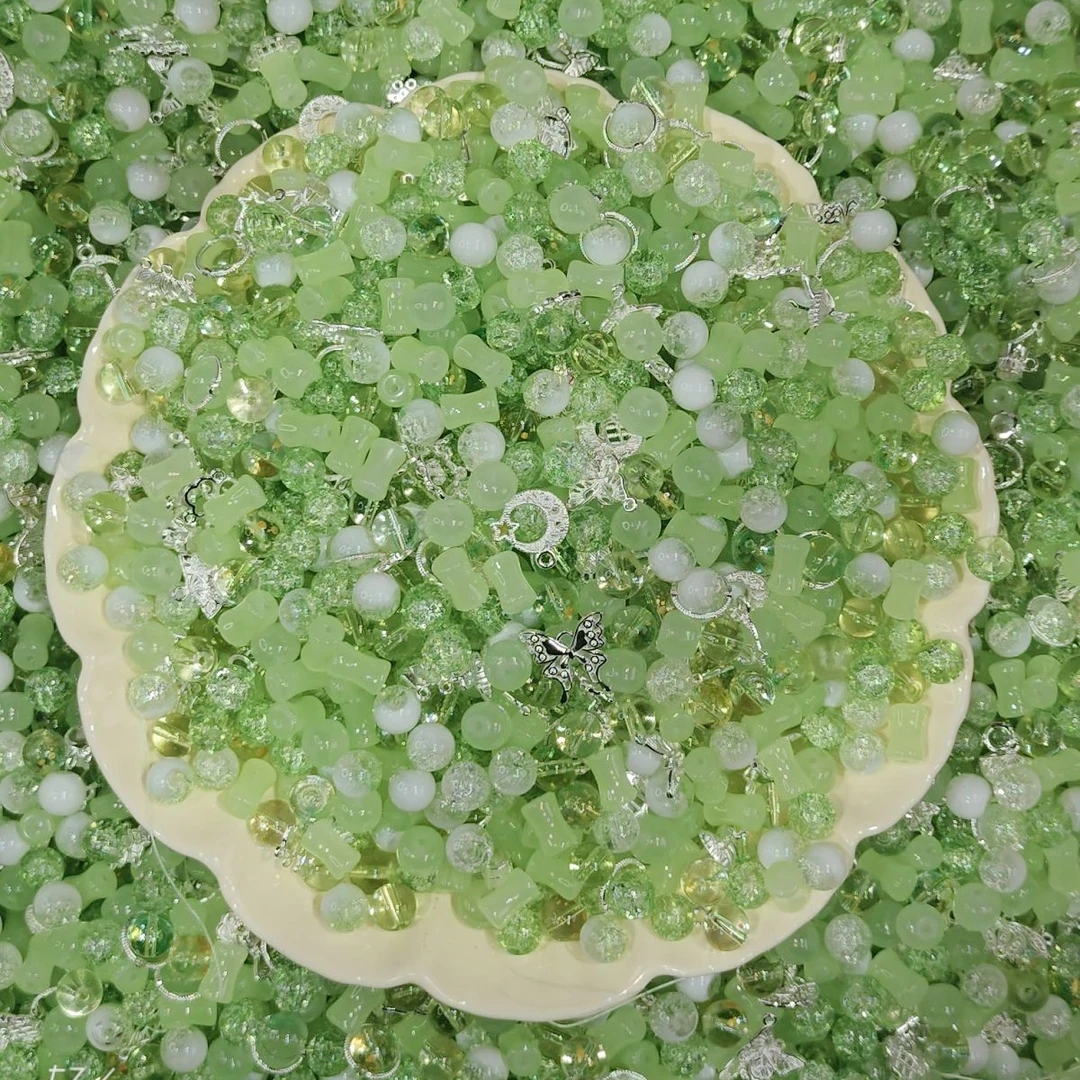 【绿色系】饰品DIY精选琉璃珠混款爆花玉碎透珠时尚气质百搭挖挖乐