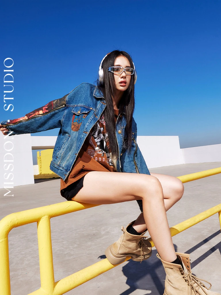 拓谷2024春秋新款小众设计感美式潮流拼接牛仔外套女宽松ins复古