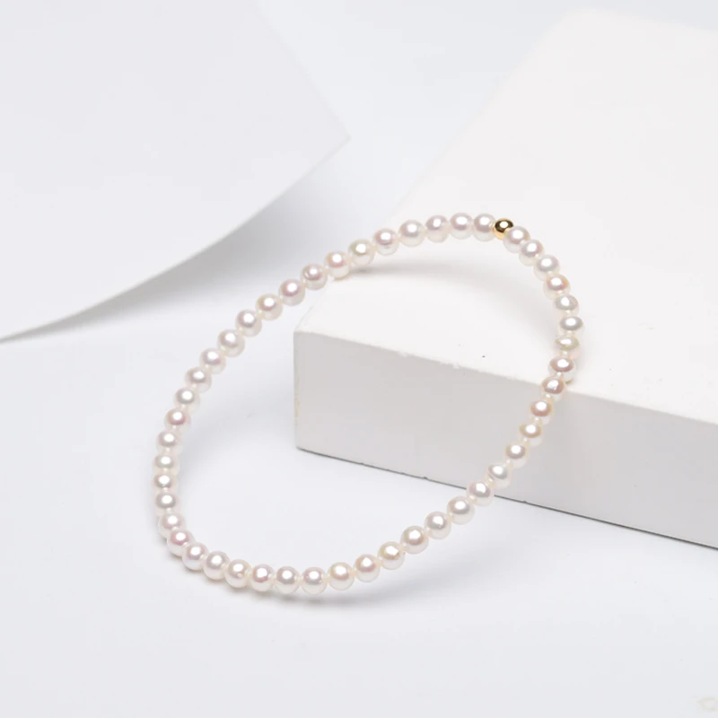 [淡水小彩凛]3-4mm极强光淡水珍珠手链18k金豆豆百搭款精致小米珠