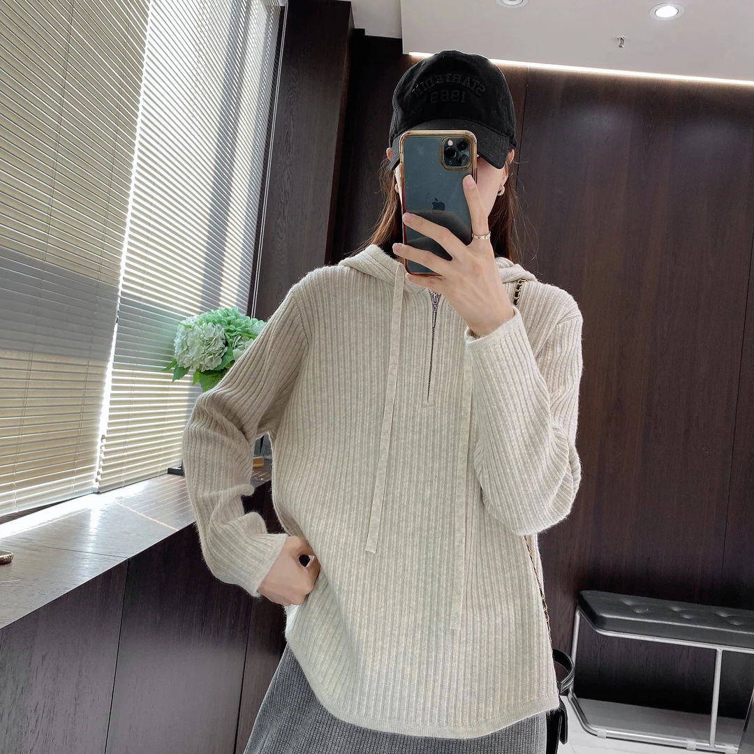 IMFLY金小金自制 针织衫DYW8126拉链连帽衫女冬季叠穿内搭打底衫