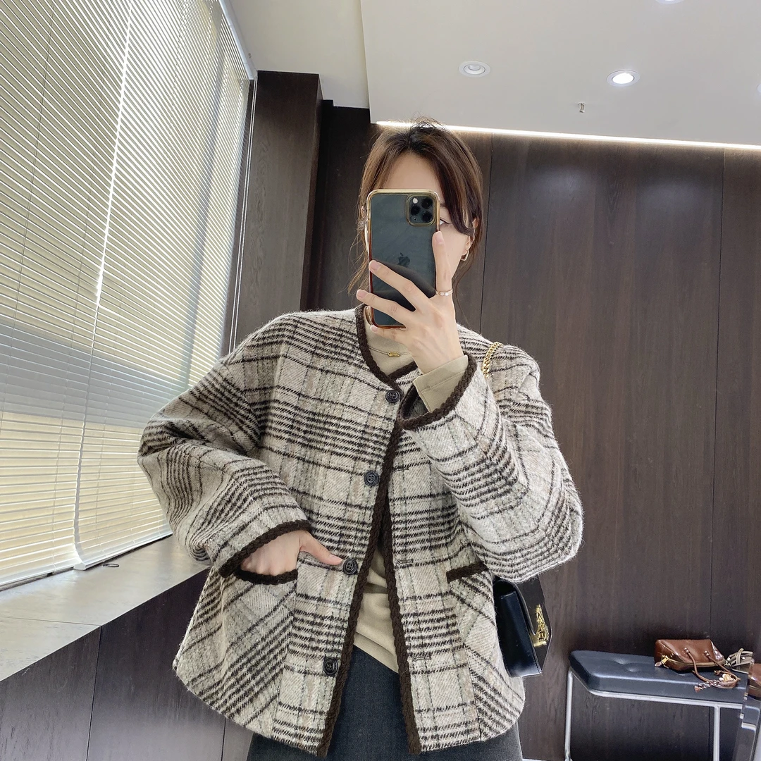 IMFLY金小金自制 短外套DYW7733小香风格纹外搭女秋冬季宽松外套