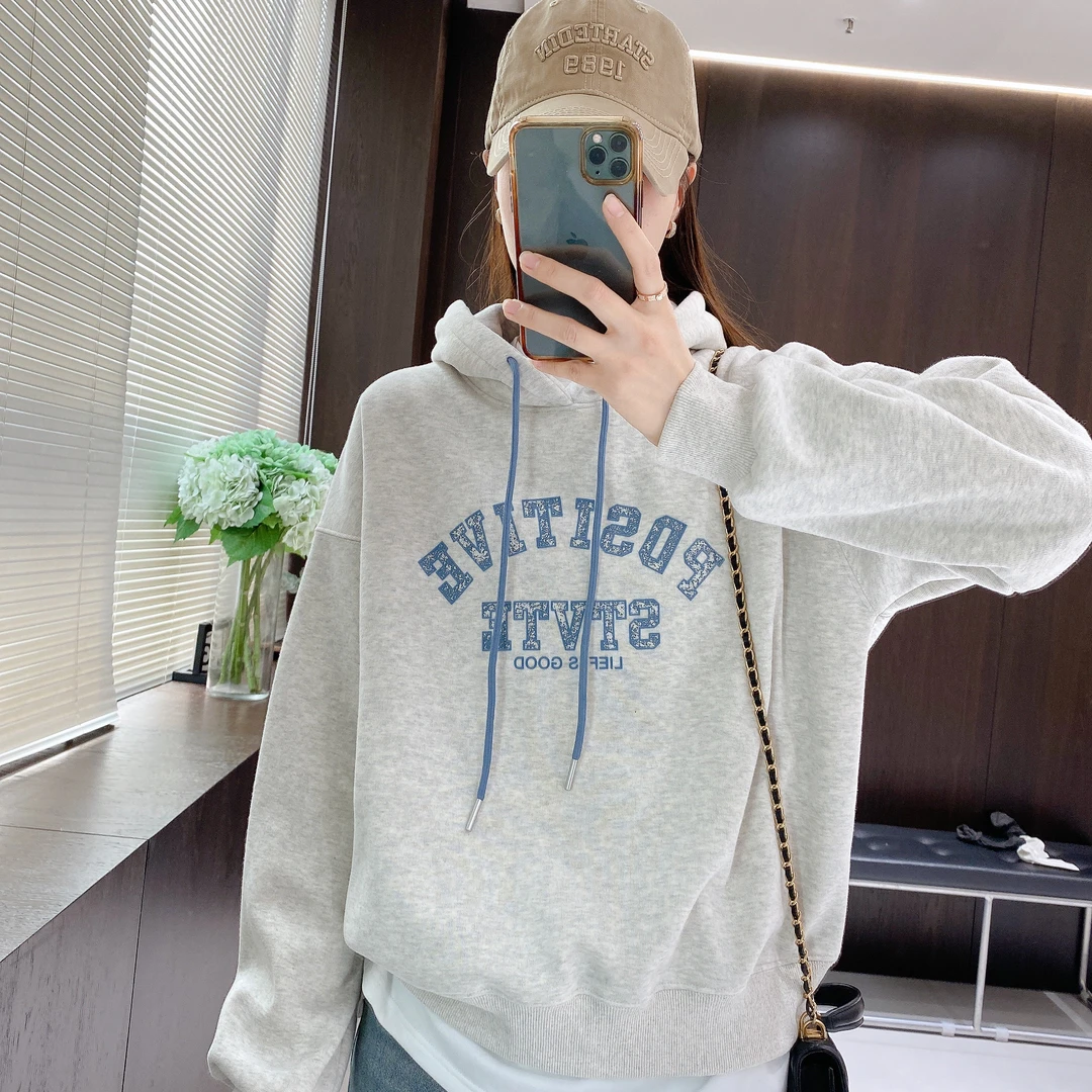 IMFLY 金小金自制 卫衣DYW8012连帽加绒加厚印花帽衫宽松秋冬女