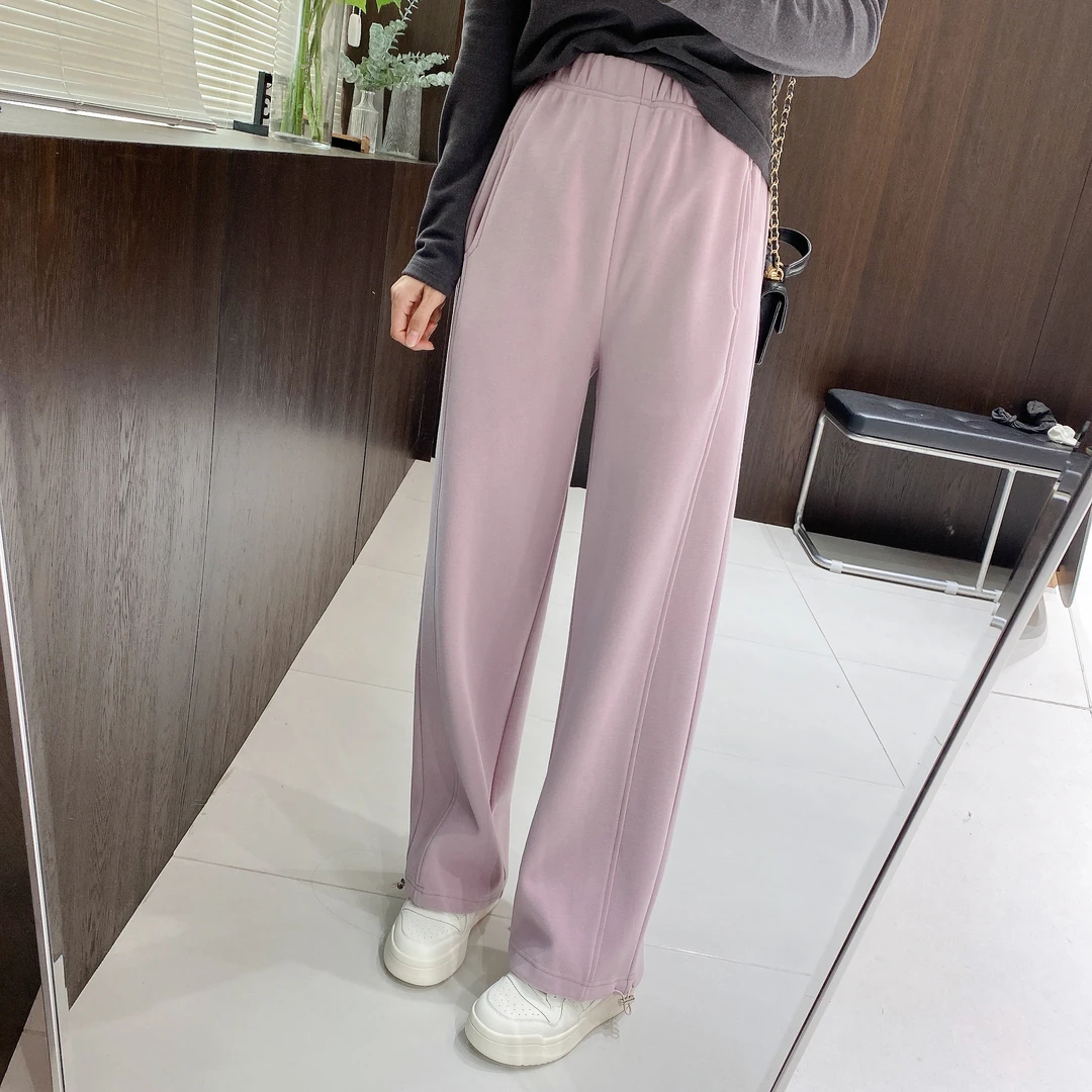 金小金自制 加绒卫裤DYK2325高腰加绒加厚宽松抽绳设计休闲直筒裤