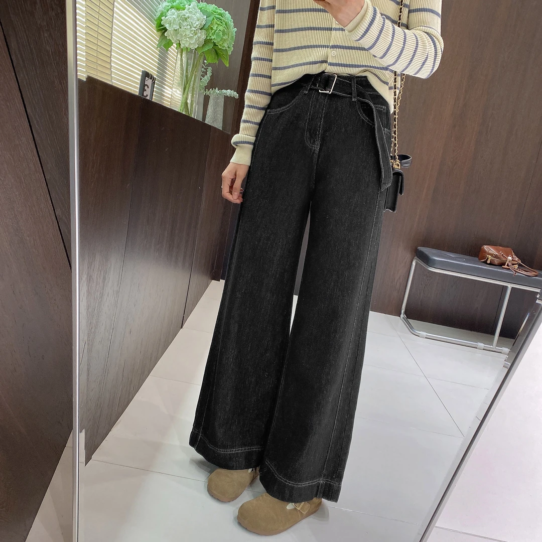 IMFLY金小金自制牛仔裤DYK2231高腰系带阔腿牛仔裤休闲百搭直筒裤