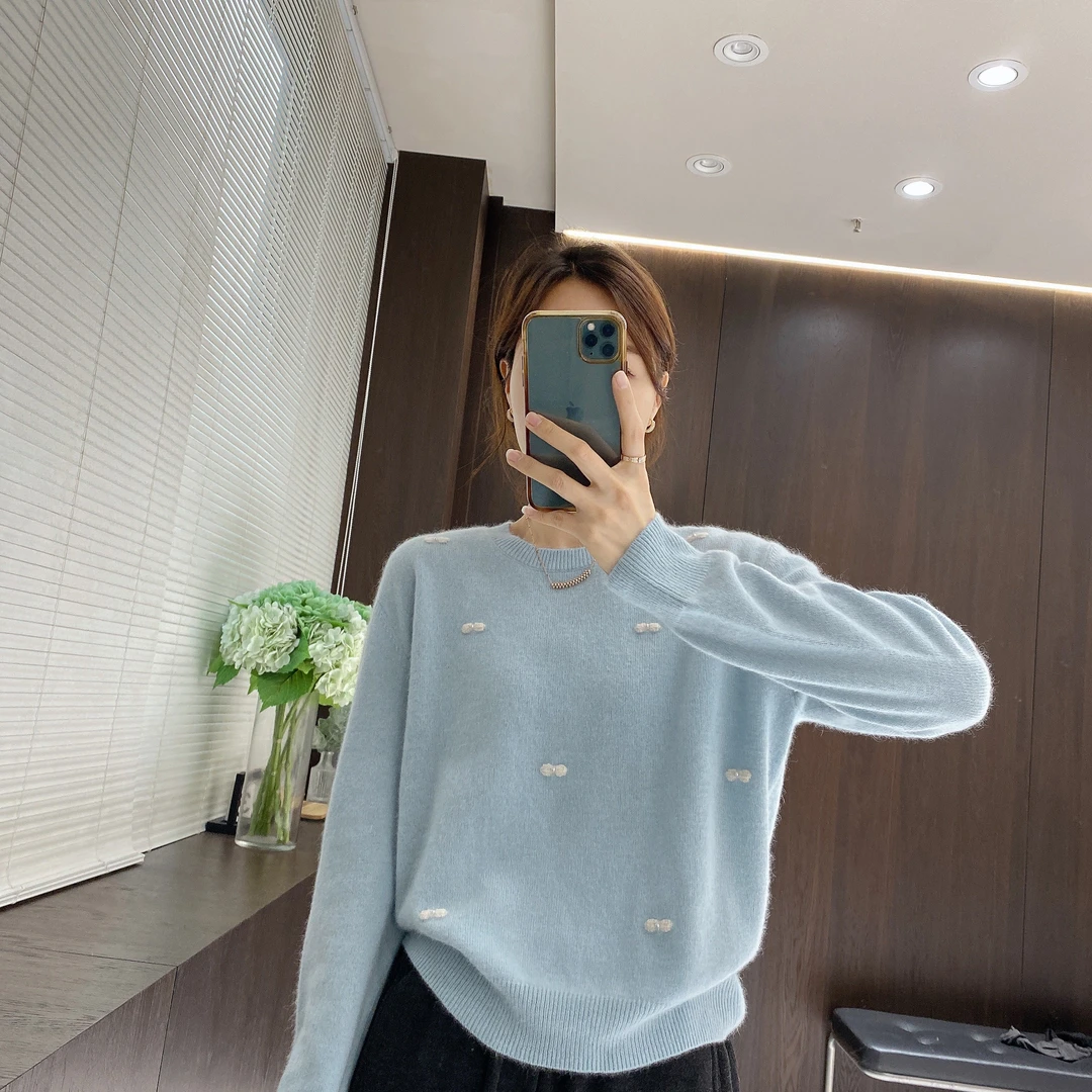 IMFLY金小金自制 绵羊毛衫DYW8027蝴蝶结毛衣女秋冬季软糯针织衫