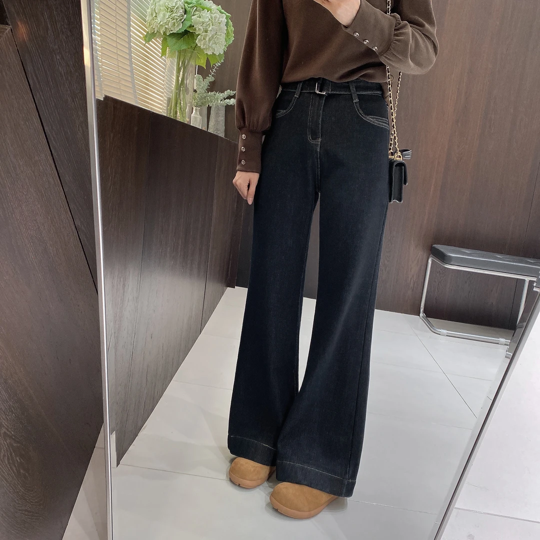 IMFLY金小金自制 加绒牛仔裤DYK2359微喇裤女冬季加厚高腰长裤子