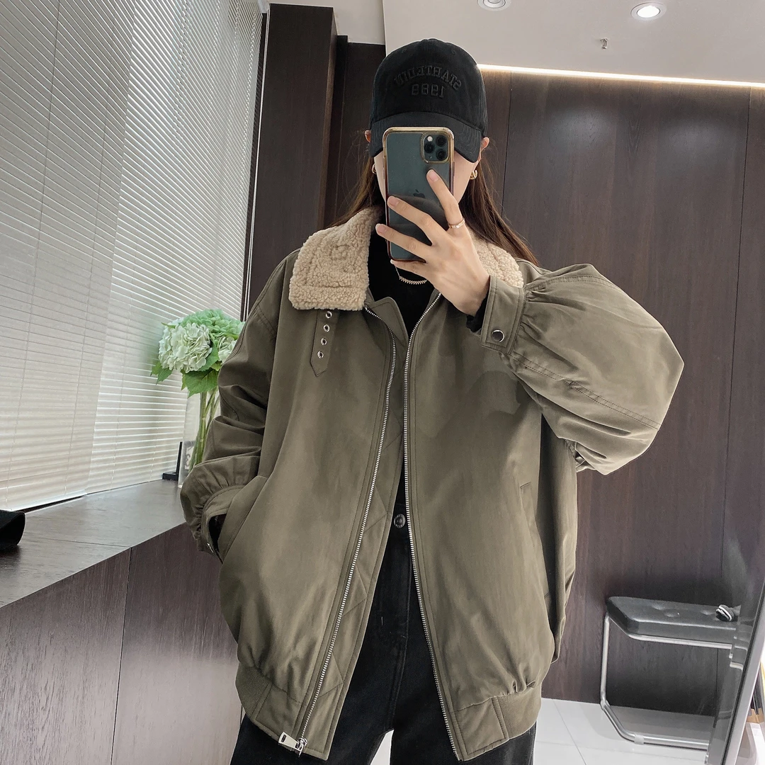 IMFLY金小金自制 羽绒服DYW8052冬季翻领白鸭绒飞行夹克外套女装