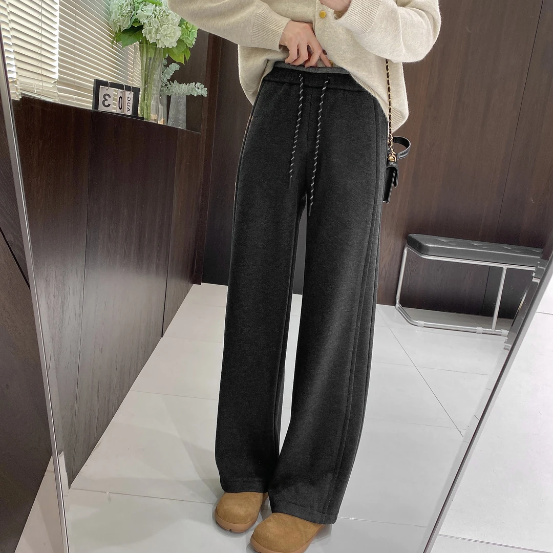 IMFLY金小金自制 加绒休闲裤DYK2378窄版直筒裤女冬季显瘦长裤子