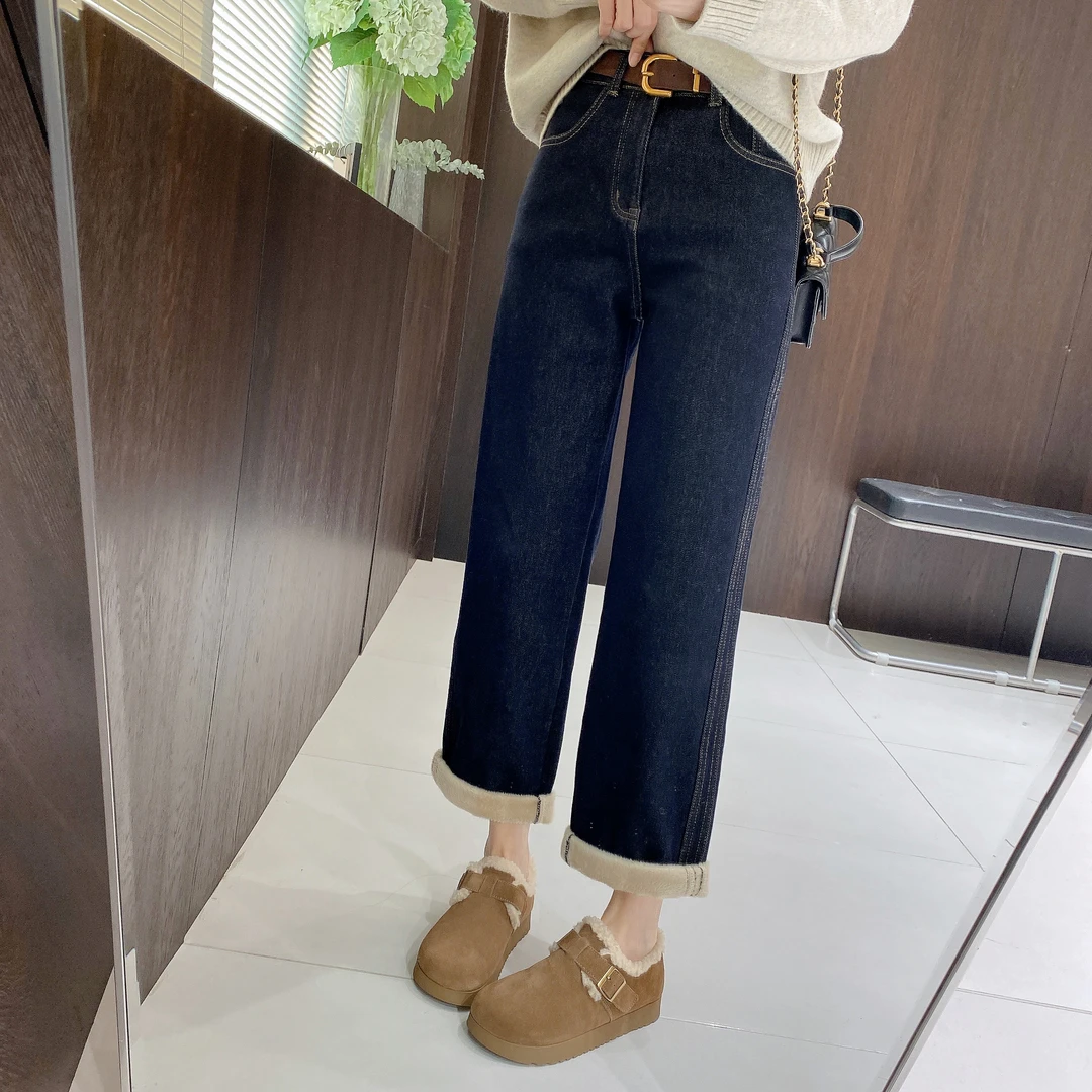 IMFLY金小金自制 加绒牛仔裤DYK2372冬季上新加厚窄版显瘦直筒裤