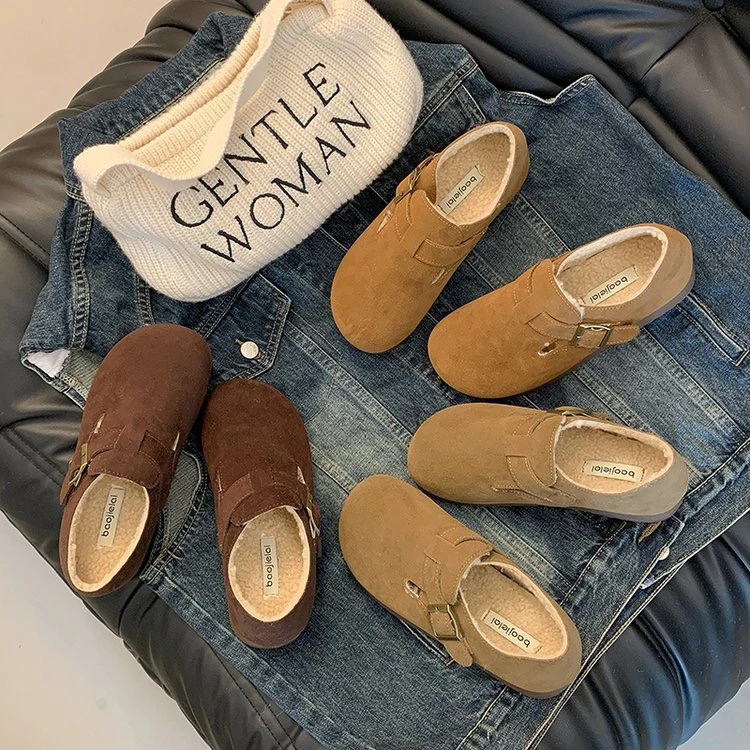 2024秋冬加绒中跟经典百搭款勃肯人鞋女反绒皮软底软面勃肯鞋