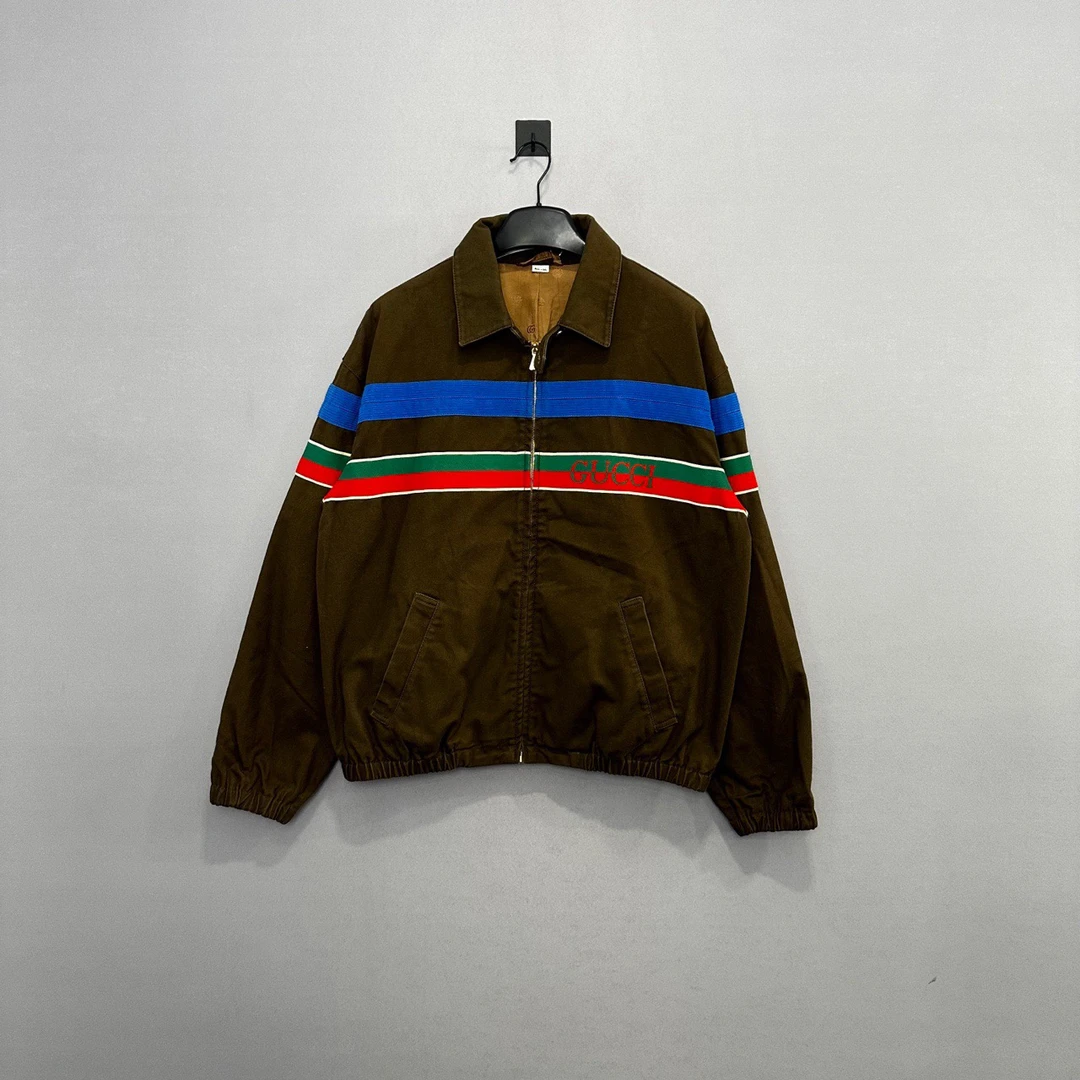 Gucci/古驰棕色彩条工装夹克外套/48码/99新/公价20400