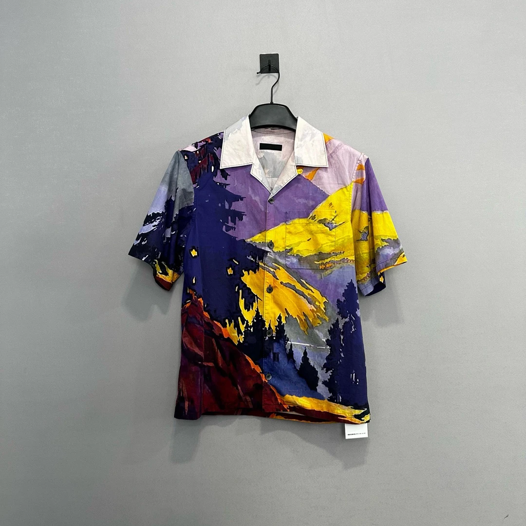 Prada/普拉达油画满印短袖衬衫/M码/98新/公价8100