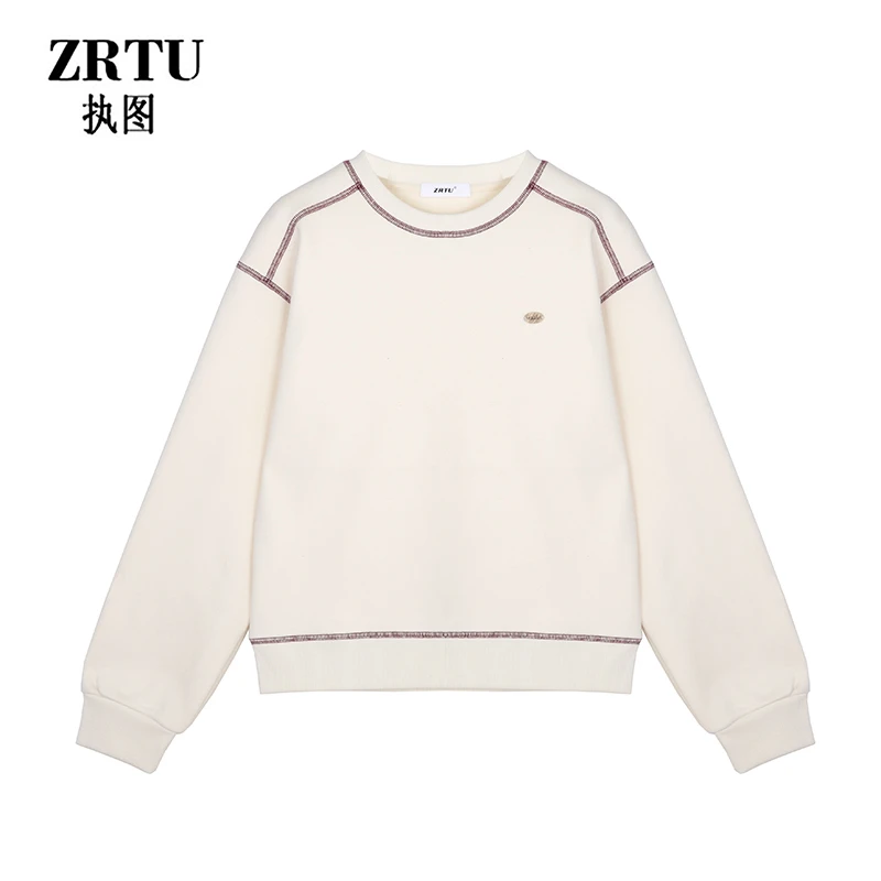 【ZRTU/执图】冬季新款运动休闲百搭宽松圆领长袖加绒卫衣ZR1587