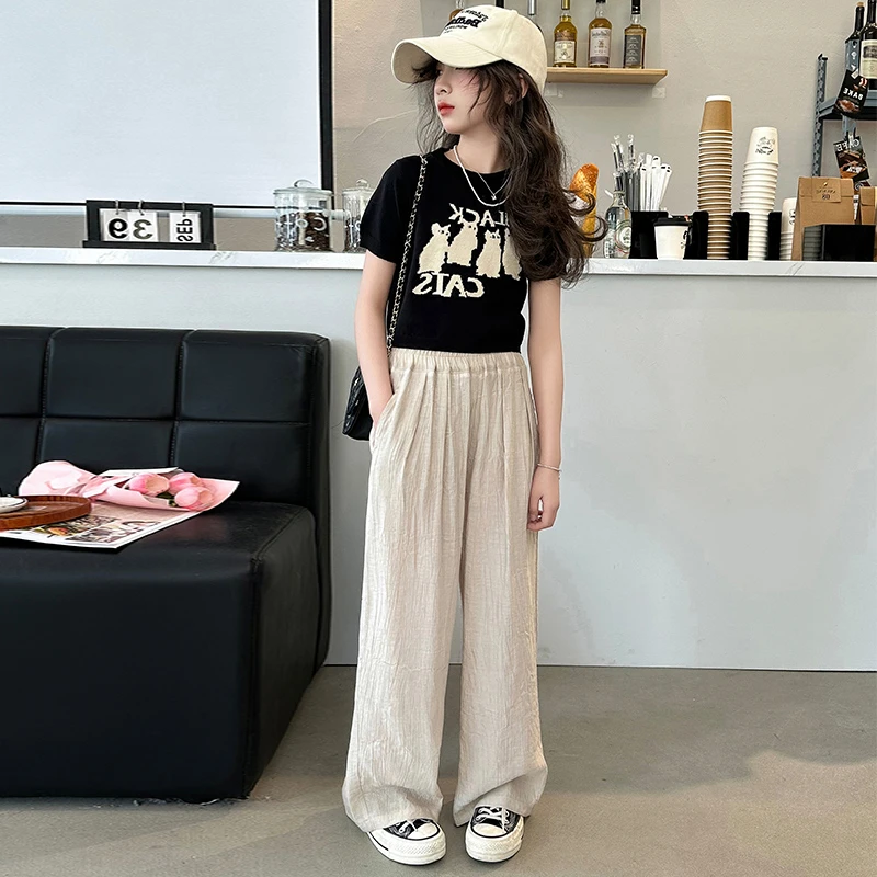 儿童衣服女童夏装套装韩系洋气唯美两件套女大童舒适冰丝提花套装