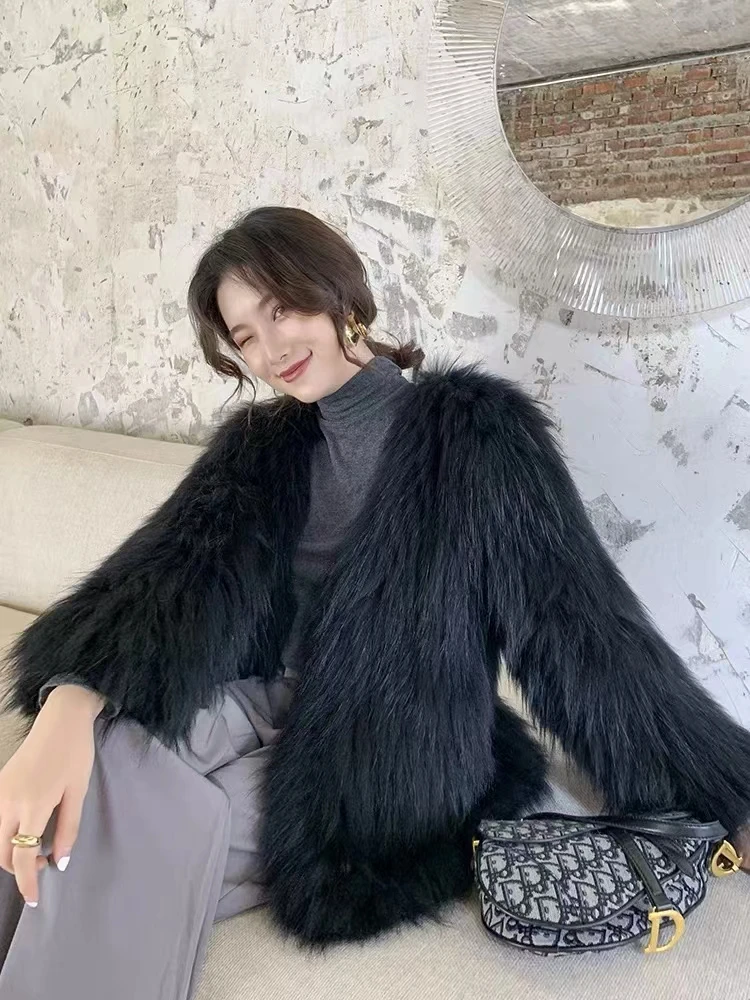 【美臣】秋冬50衣长白貉双面编织特密特厚皮草女外套网红百搭洋气款