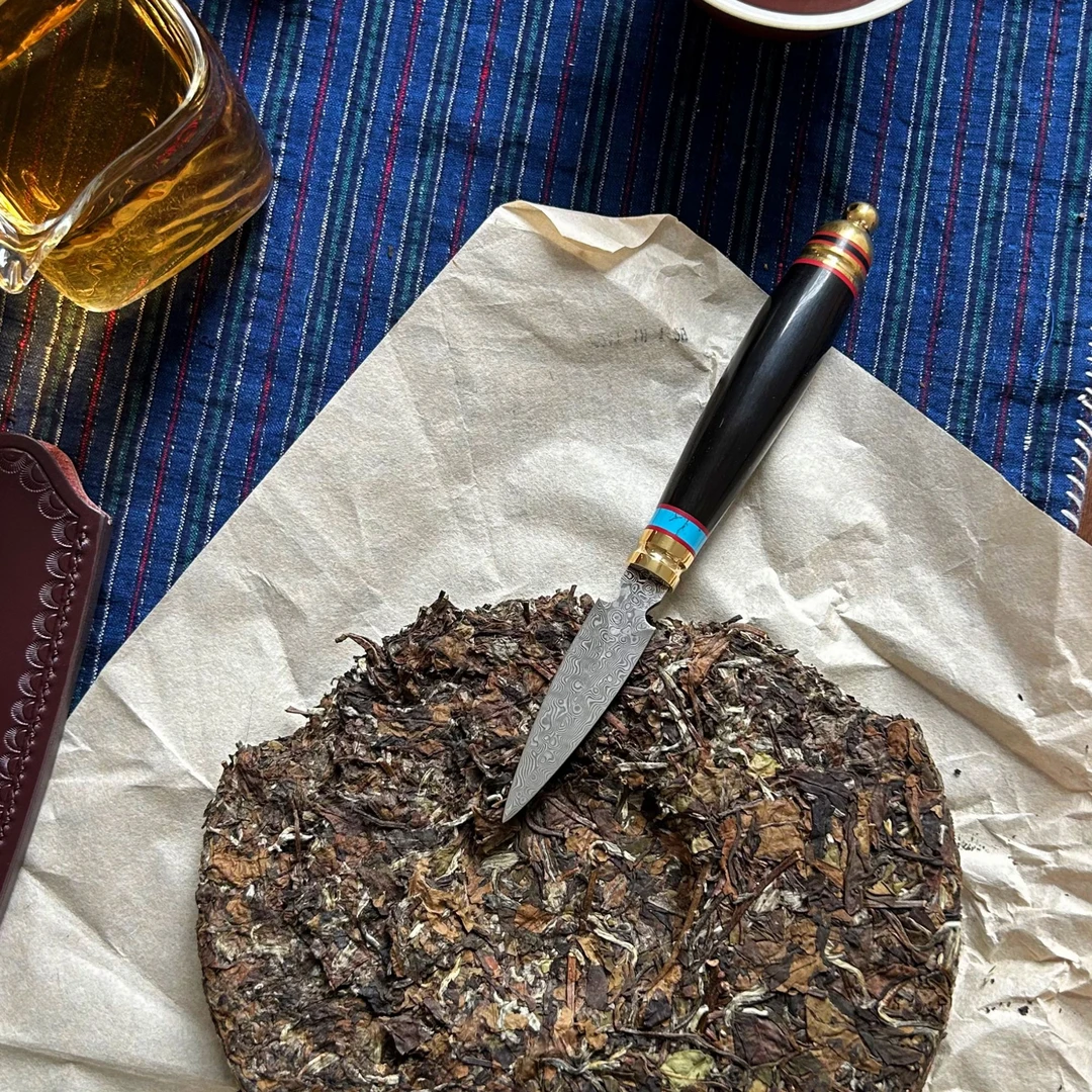 紫光檀实木手工大马士革花纹钢茶刀茶针茶锥铜普洱开茶刀茶具配件