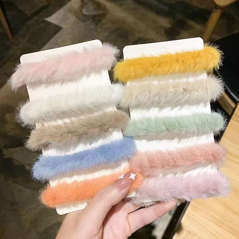 秋冬糖果色毛毛发圈新款仿兔毛头绳韩版可爱毛茸茸丸子头马尾皮筋