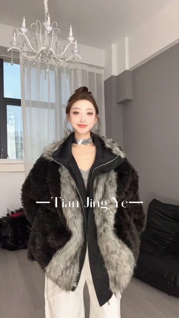 【田景野】24~冬季两面穿毛毛外套大毛领夹克外套