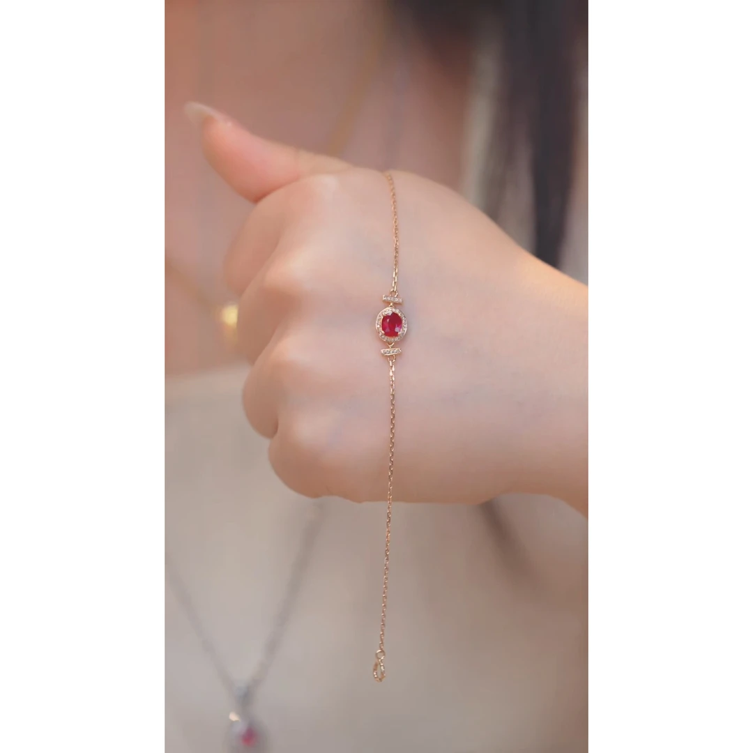 红宝石手链18K金镶嵌(0.9ct)@@Q0736
