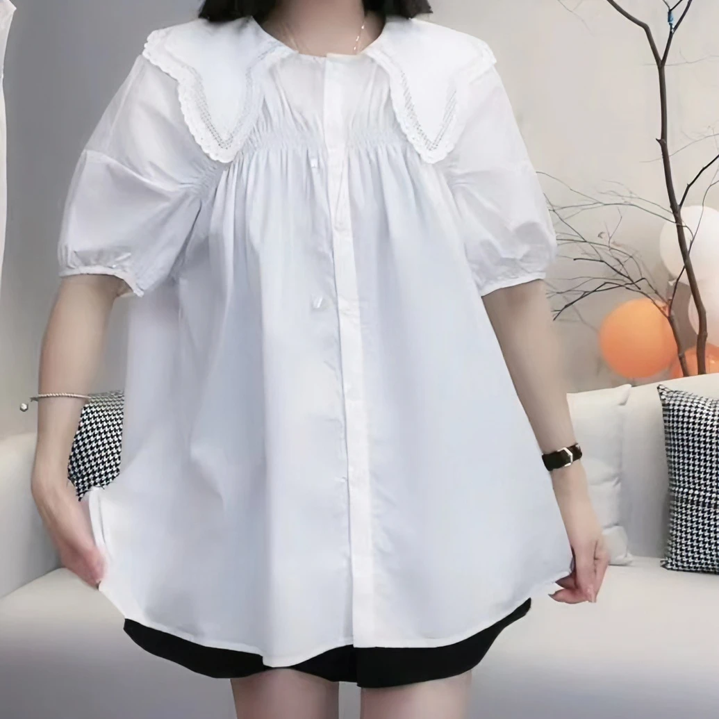 JW/静稳2023夏季上新设计感小众宽松减龄时尚休闲白色衬衣60188