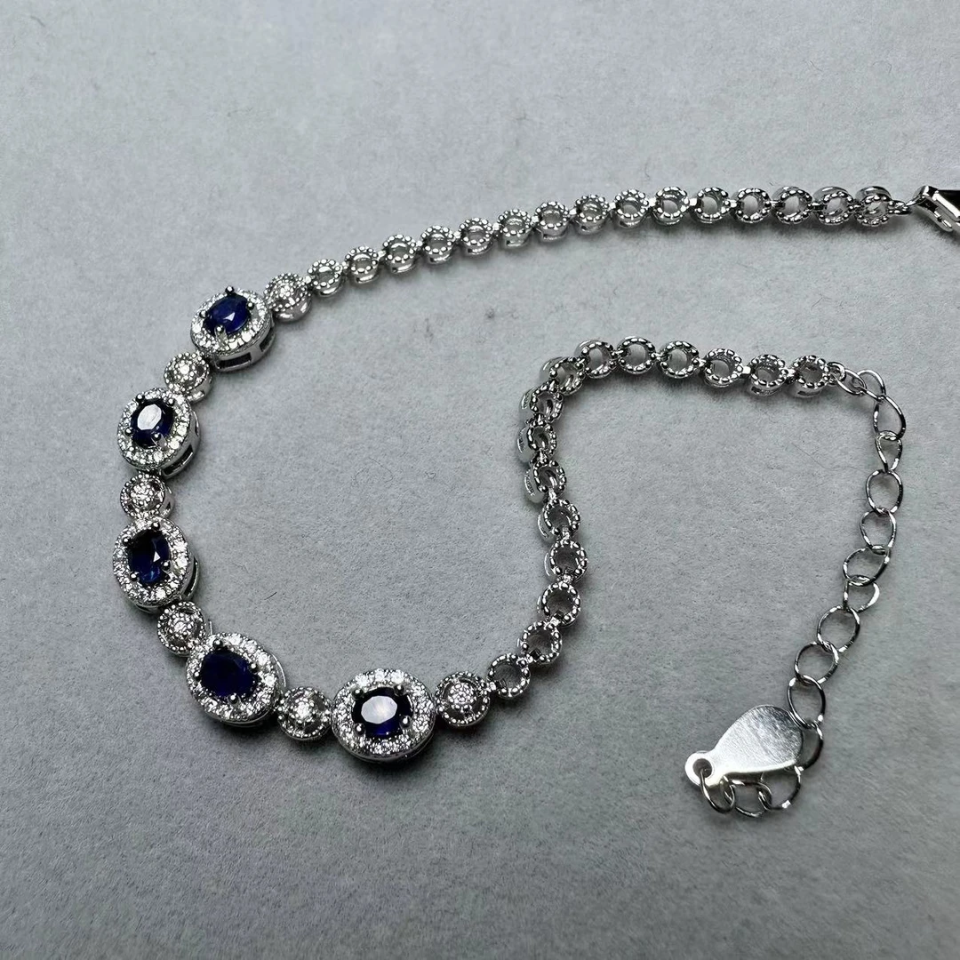3919-BR04/天然蓝宝石手链S925银/主石1.5ct