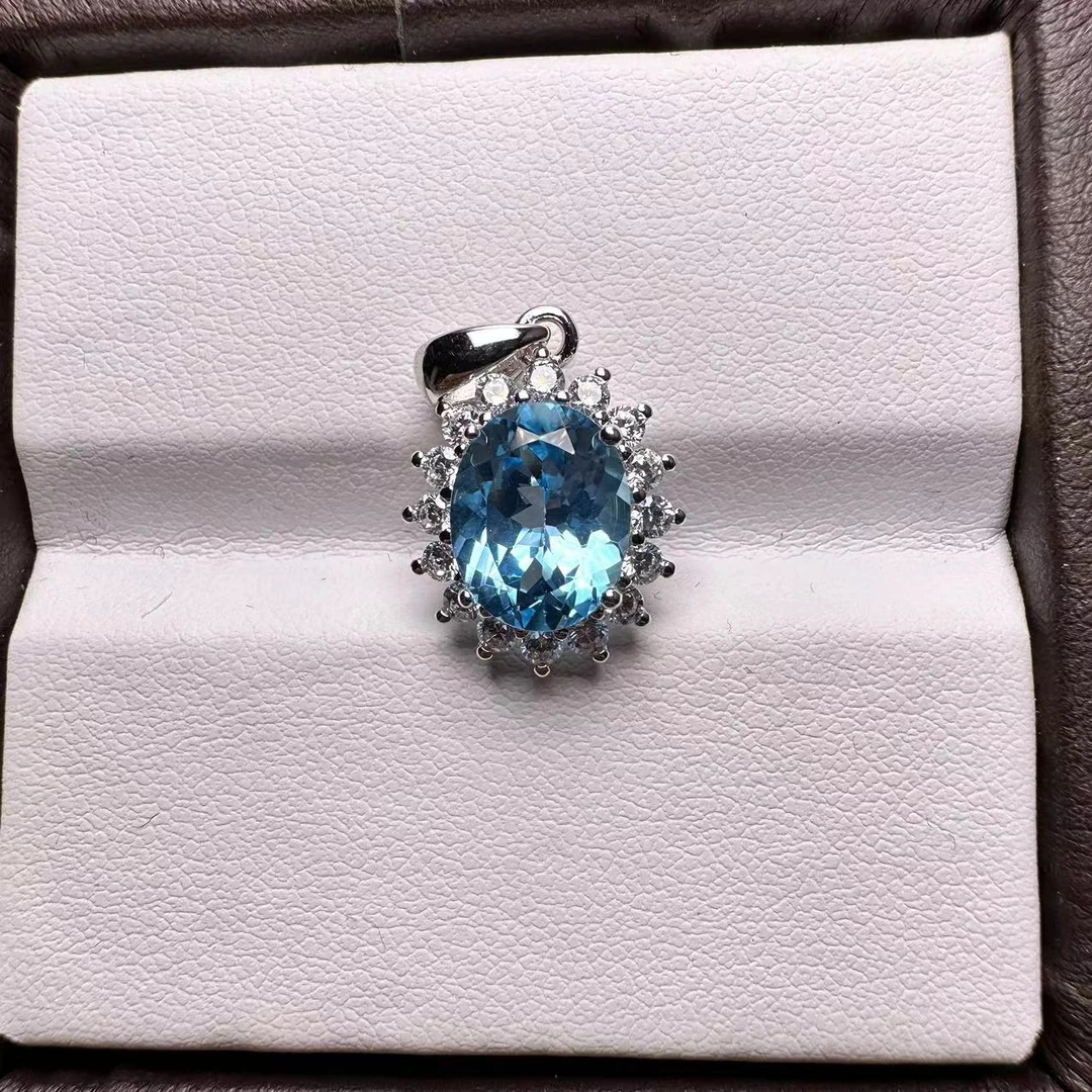 31121-br09/天然托帕石（瑞士蓝）吊坠S925银/主石3.06ct