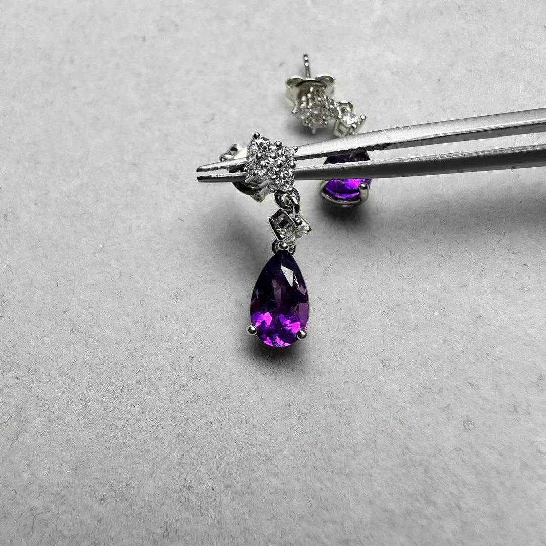 31121-br13/天然紫水晶耳坠S925银/主石2.36ct