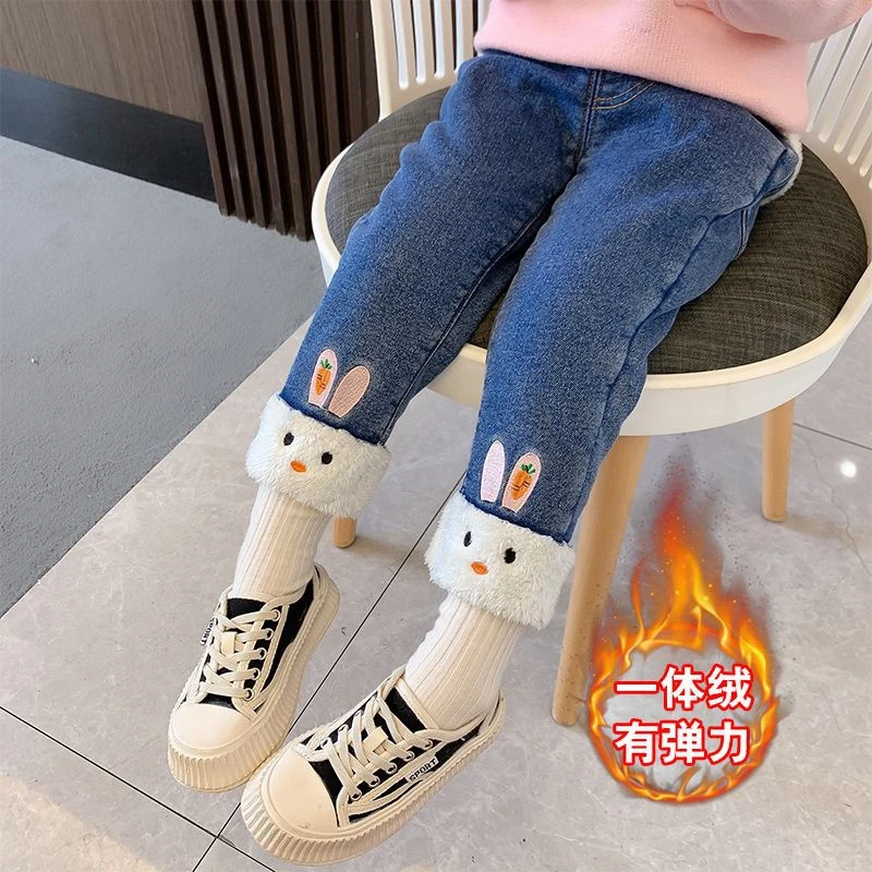 芭啦啦冬装洋气儿童弹力长裤外穿秋冬季女童加绒裤子女宝宝一体绒