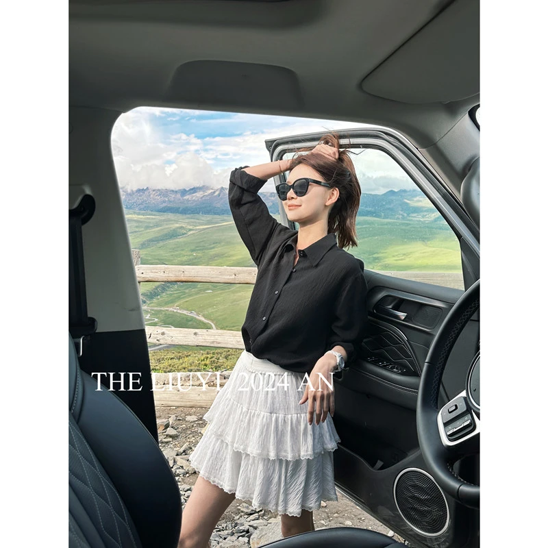 【LIUYI】黑糖衬衫～慵懒风肌理敢翻领衬衫上衣47261