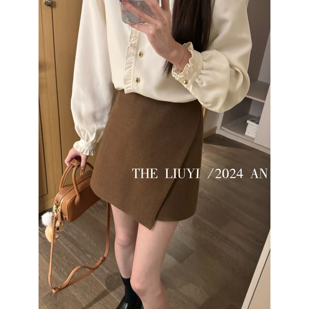 【LIUYI】百搭裙裤~秋冬毛呢A字半身裙裤49156