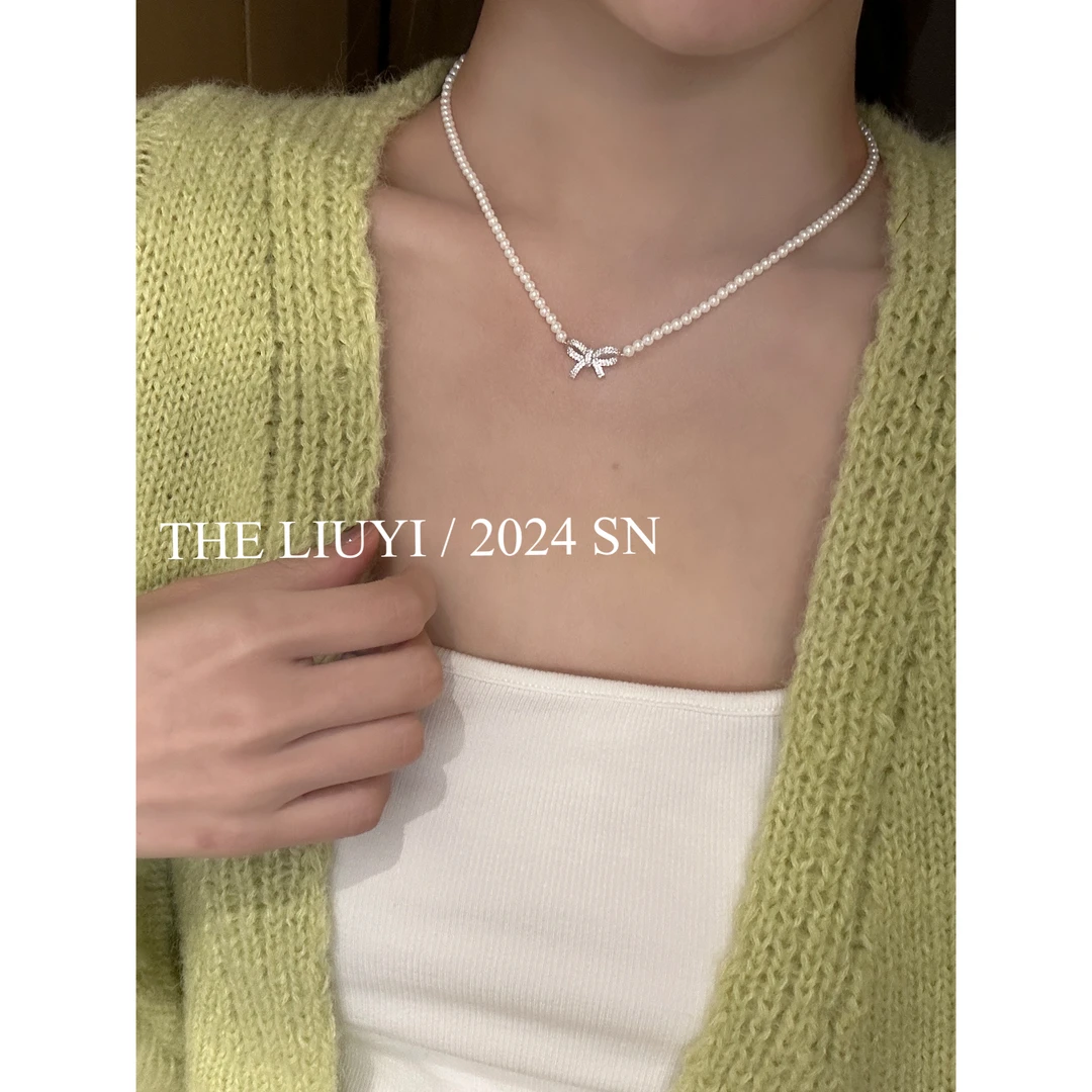 非金属仿珍珠项链  【LIUYI】百搭蝴蝶结项链6021
