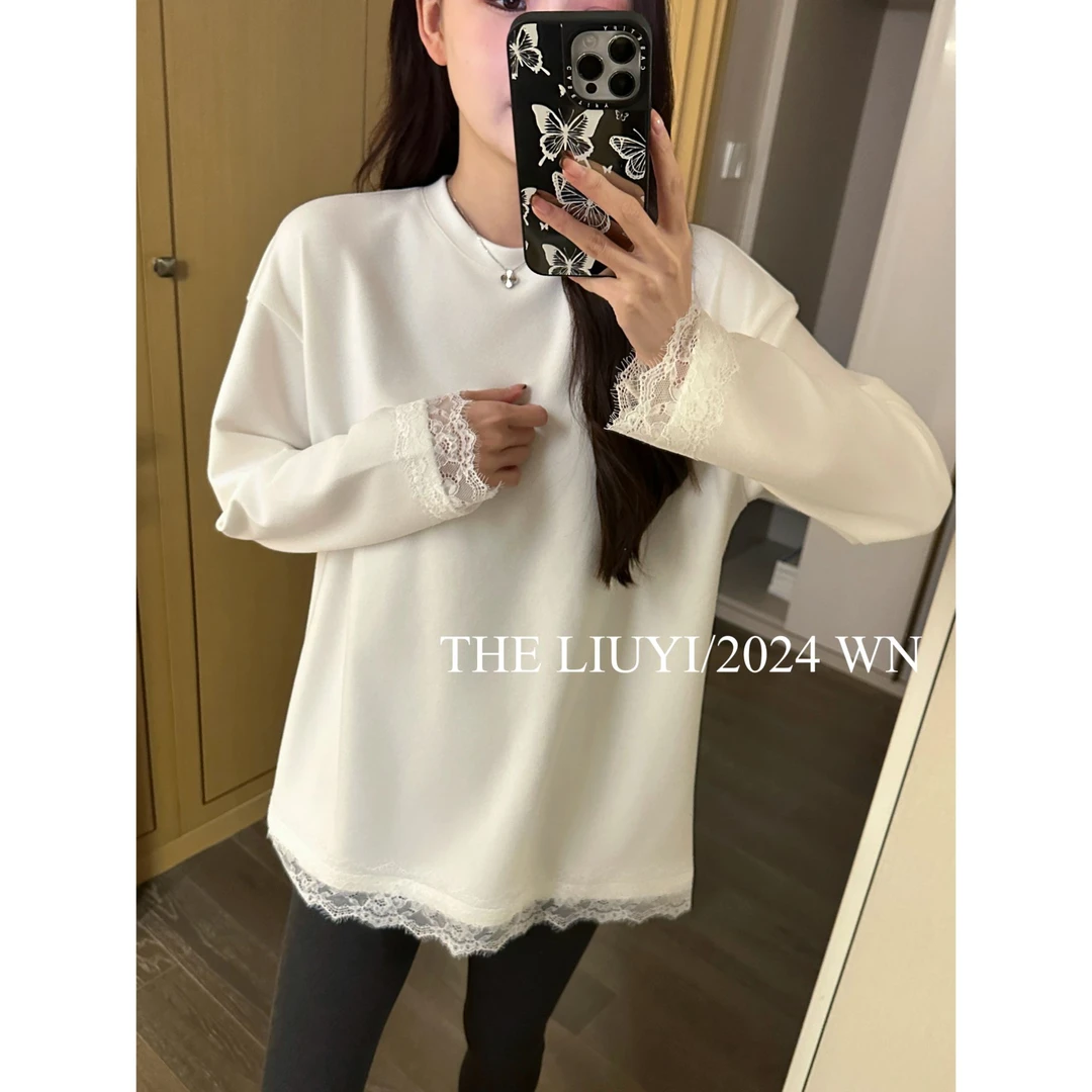 【LIUYI】蕾丝T~冬季拼接长袖大版T恤411264