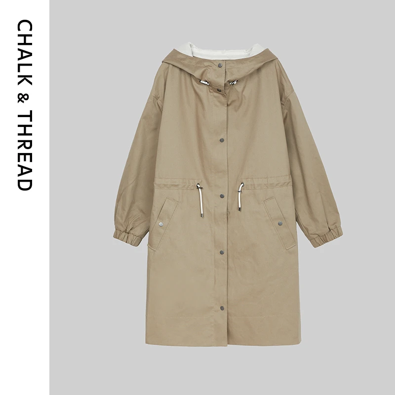 CHALK&THREAD设计师时尚风衣外套女外套风衣腰间系带连帽派克大衣