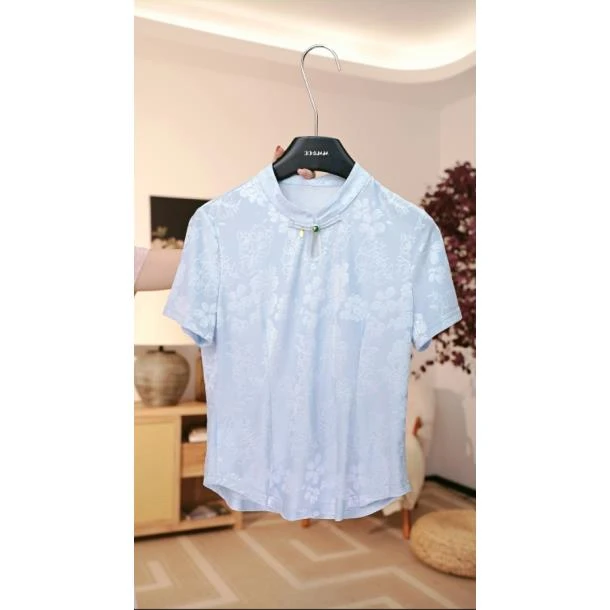 仫赐【彩云】显瘦气质小个子夏季复古中式日常中国风短袖上衣F9515