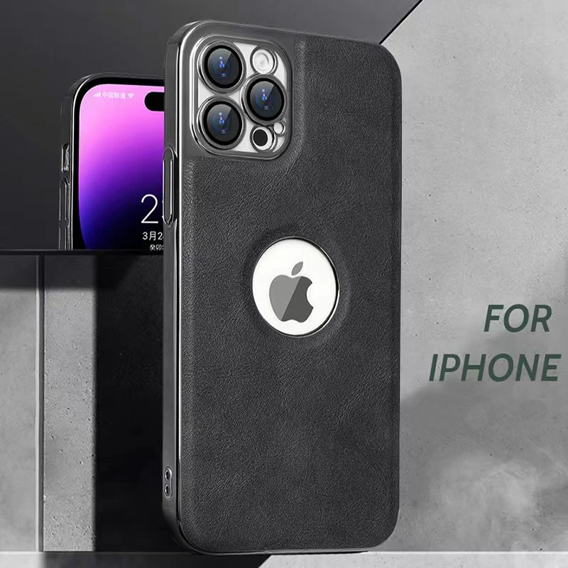 适用苹果/华为/荣耀电镀皮革手机壳iPhone14高端磨砂mate防摔保护