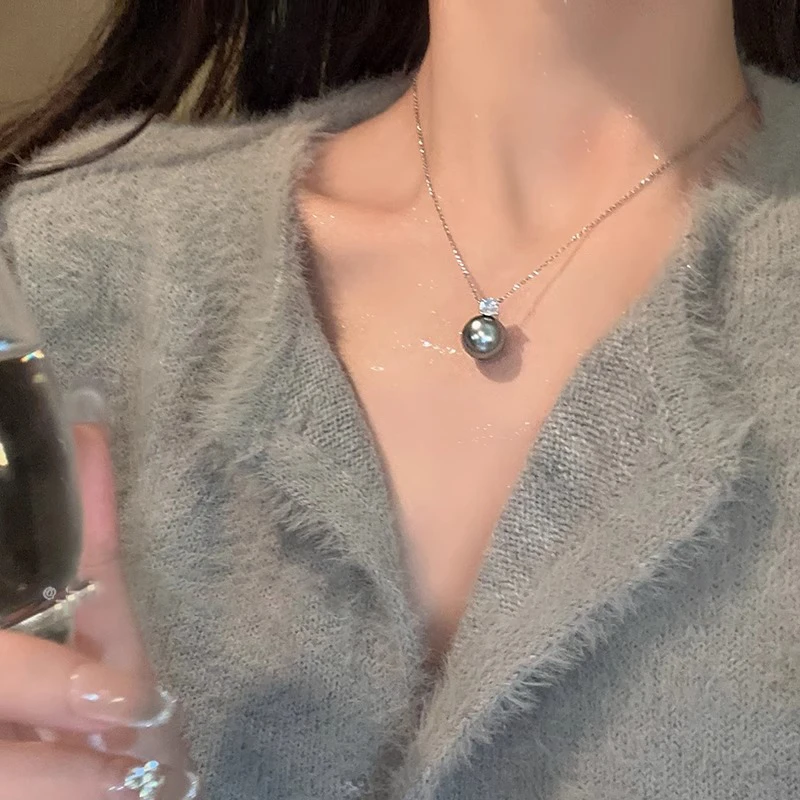 合金仿珍珠项链 贝珠吊坠项链女ins冷淡风毛衣链小众高级感锁骨链