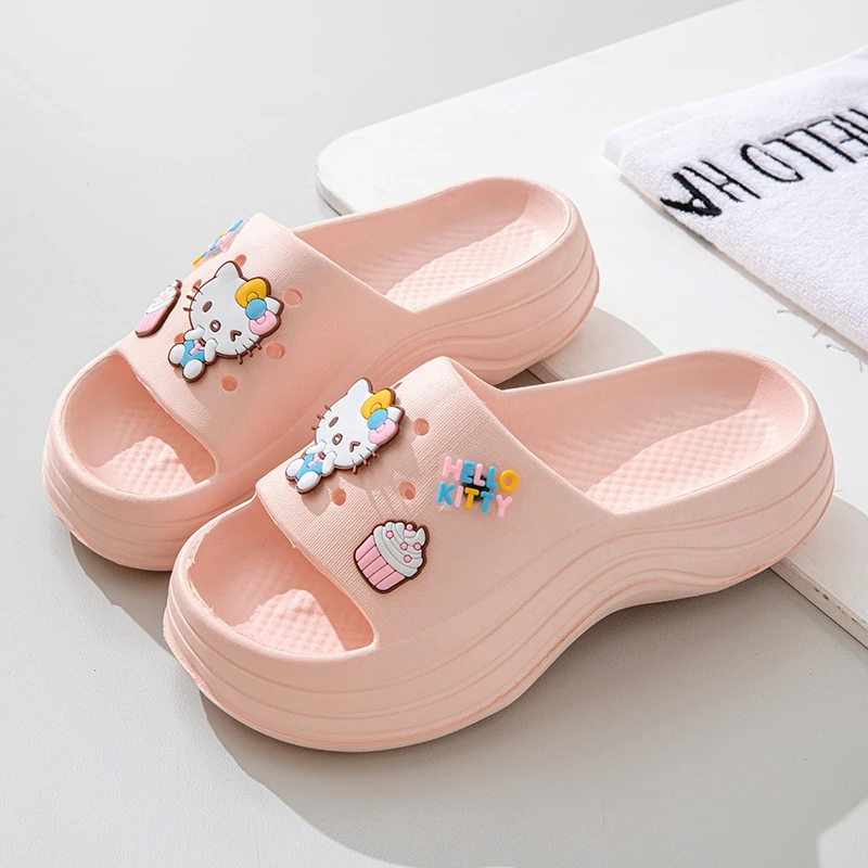 卡通外穿拖鞋女夏季厚底增高镂空透气户外可爱沙滩拖鞋女软底防滑