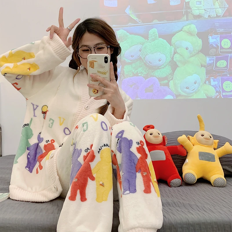 【两花型天线宝宝-加厚加绒5-15度】月子服孕妇睡衣秋冬哺乳喂奶