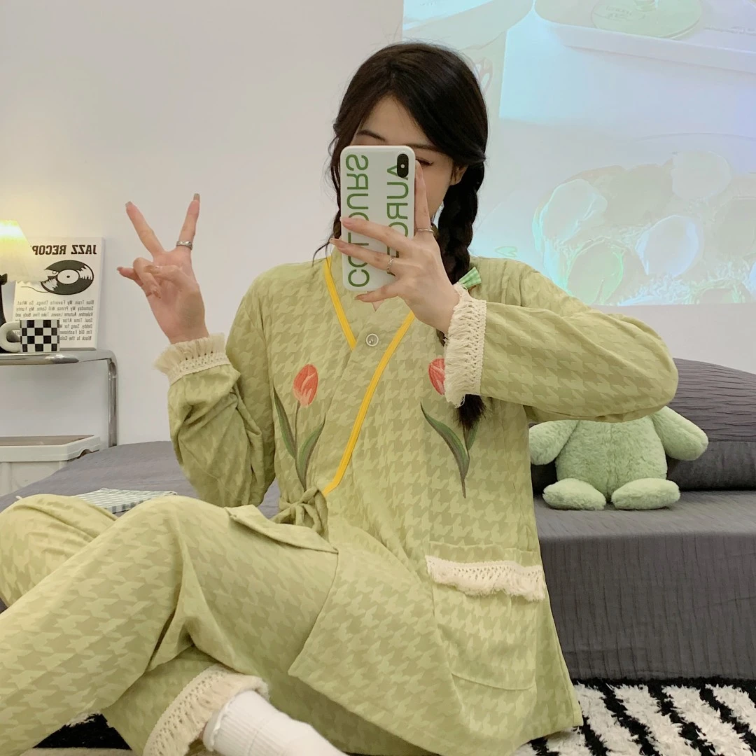 【春夏-提花棉】绑带月子服4-9月份哺乳衣喂奶孕妇睡衣家居服产后